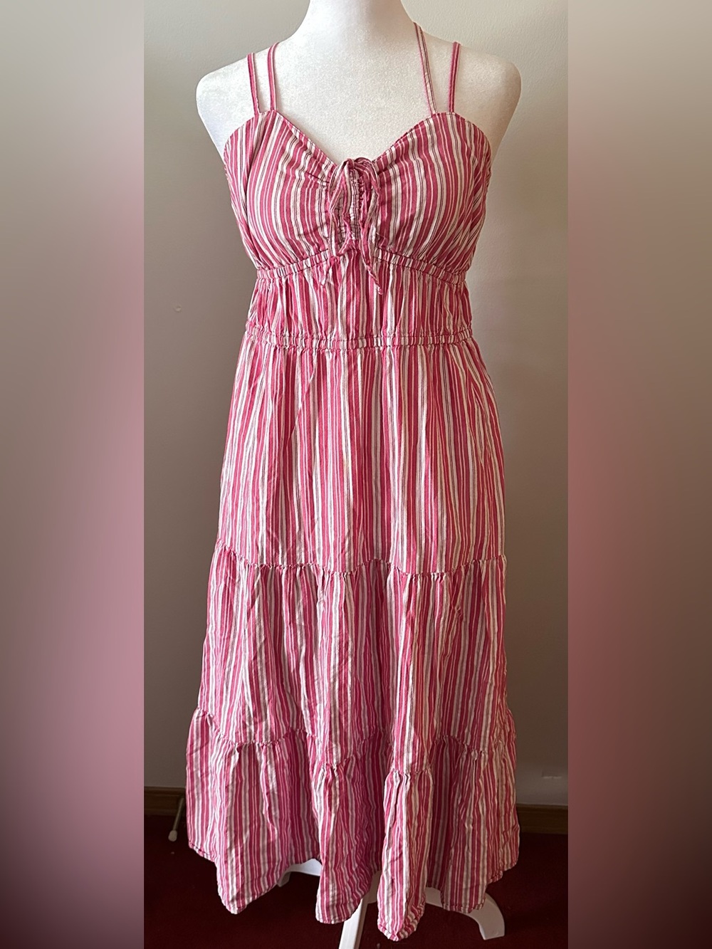 Pink Chic Maxi Beach Summer Striped Lightweight Vacation Dress - Women’s - Picture 2 of 4